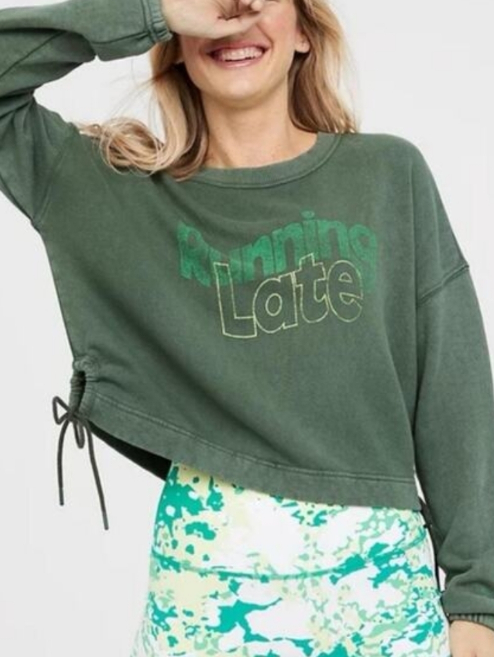 Aerie Dark Green Running Late Crewneck Sweatshirt Never Worn